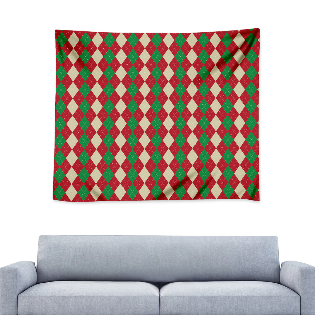 Christmas Themed Argyle Pattern Print Tapestry