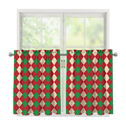 Christmas Themed Argyle Pattern Print Tier Curtains