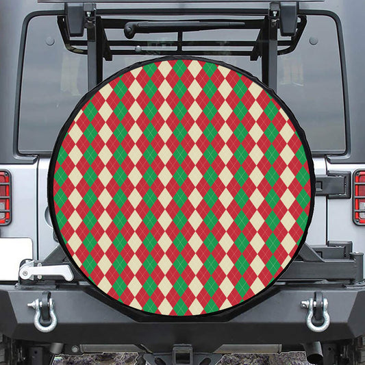 Christmas Themed Argyle Pattern Print Tire Cover