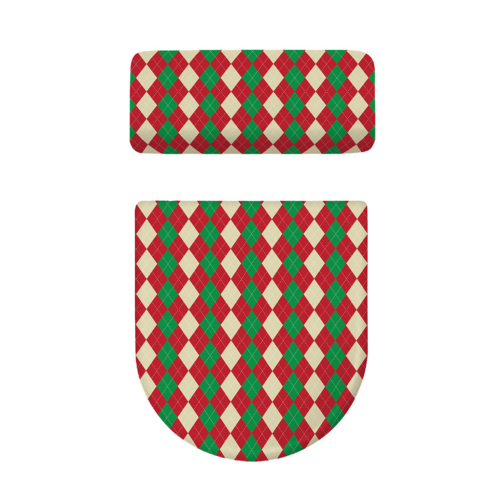 Christmas Themed Argyle Pattern Print Toilet Lid And Tank Cover Set