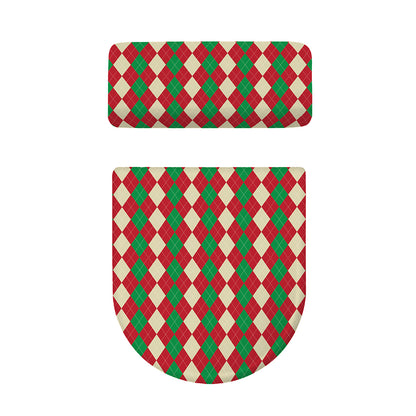 Christmas Themed Argyle Pattern Print Toilet Lid And Tank Cover Set
