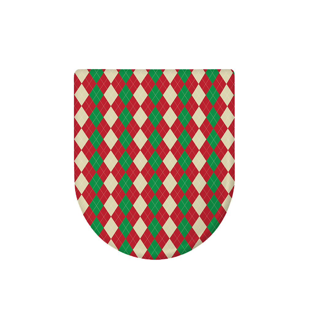 Christmas Themed Argyle Pattern Print Toilet Lid Cover