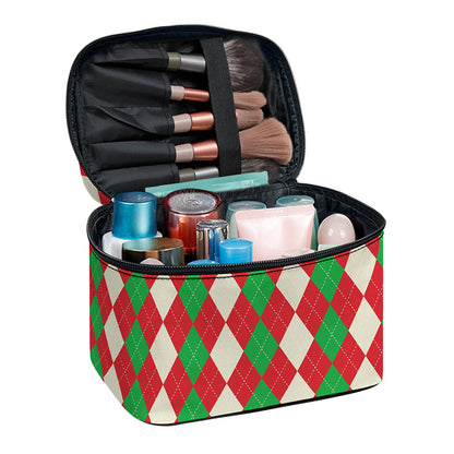 Christmas Themed Argyle Pattern Print Travel Makeup Bag