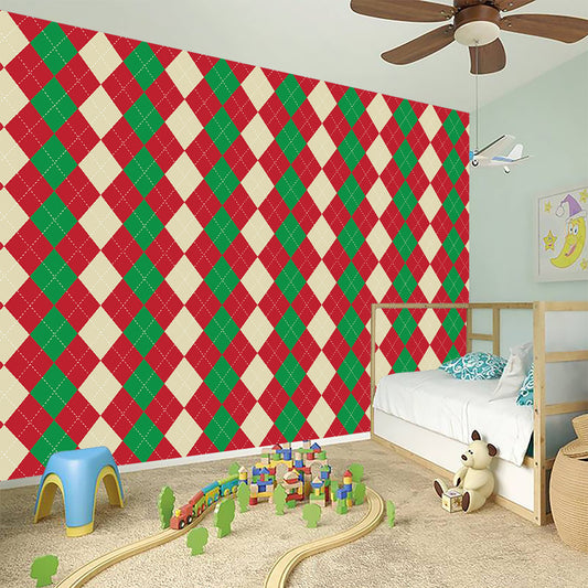 Christmas Themed Argyle Pattern Print Wall Sticker