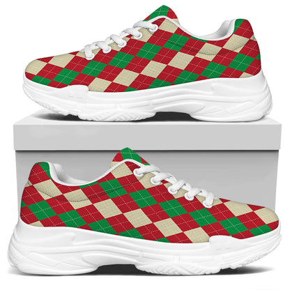 Christmas Themed Argyle Pattern Print White Chunky Shoes