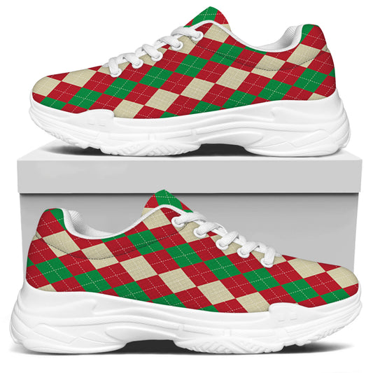 Christmas Themed Argyle Pattern Print White Chunky Shoes