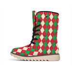 Christmas Themed Argyle Pattern Print Winter Boots