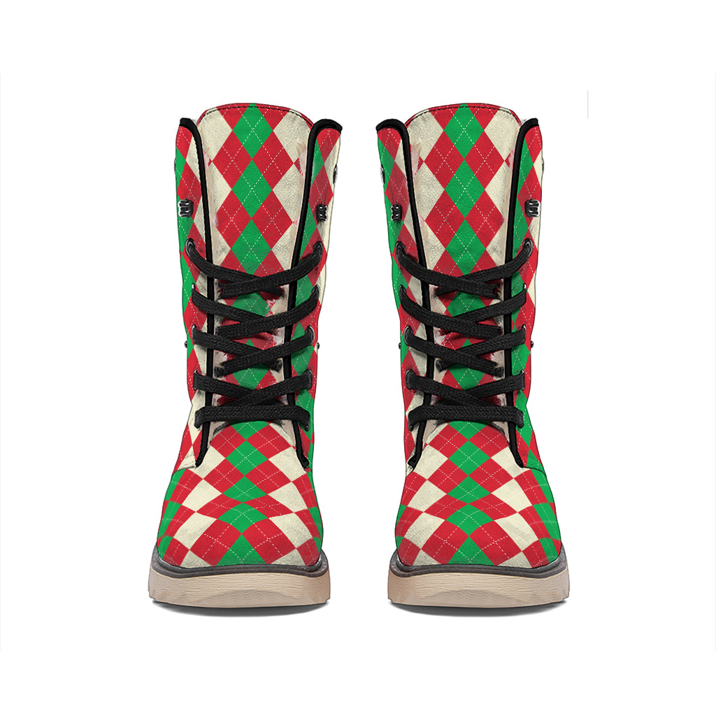 Christmas Themed Argyle Pattern Print Winter Boots