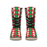 Christmas Themed Argyle Pattern Print Winter Boots