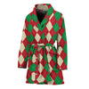 Christmas Themed Argyle Pattern Print Women's Bathrobe