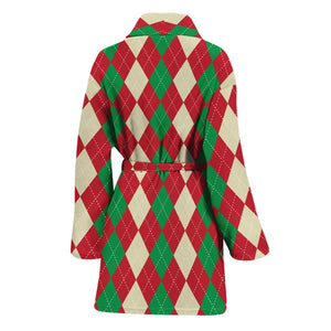 Christmas Themed Argyle Pattern Print Women's Bathrobe