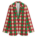 Christmas Themed Argyle Pattern Print Women's Blazer