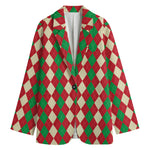 Christmas Themed Argyle Pattern Print Women's Blazer