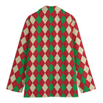 Christmas Themed Argyle Pattern Print Women's Blazer