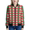 Christmas Themed Argyle Pattern Print Women's Bomber Jacket