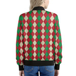 Christmas Themed Argyle Pattern Print Women's Bomber Jacket