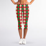 Christmas Themed Argyle Pattern Print Women's Capri Leggings