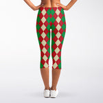 Christmas Themed Argyle Pattern Print Women's Capri Leggings