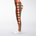 Christmas Themed Argyle Pattern Print Women's Capri Leggings