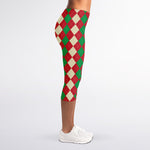 Christmas Themed Argyle Pattern Print Women's Capri Leggings