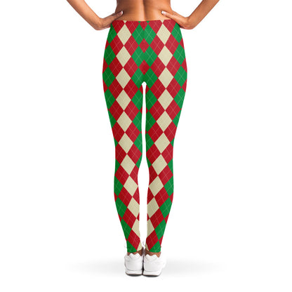 Christmas Themed Argyle Pattern Print Women's Leggings