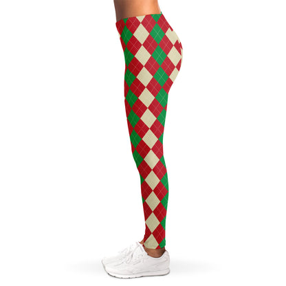 Christmas Themed Argyle Pattern Print Women's Leggings
