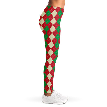 Christmas Themed Argyle Pattern Print Women's Leggings