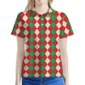 Christmas Themed Argyle Pattern Print Women's Polo Shirt