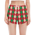 Christmas Themed Argyle Pattern Print Women's Split Running Shorts