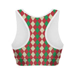 Christmas Themed Argyle Pattern Print Women's Sports Bra