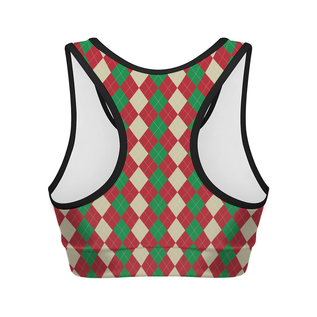 Christmas Themed Argyle Pattern Print Women's Sports Bra