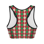 Christmas Themed Argyle Pattern Print Women's Sports Bra