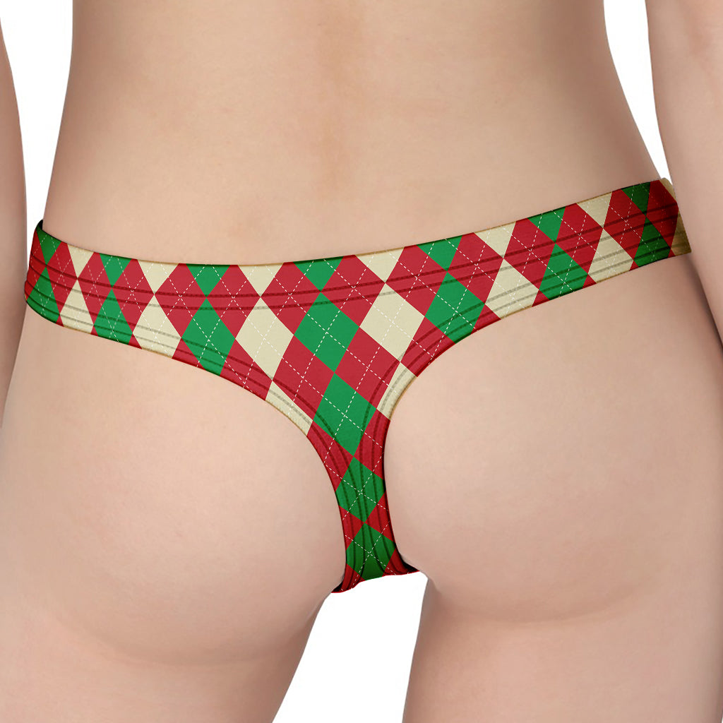 Christmas Themed Argyle Pattern Print Women's Thong