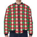 Christmas Themed Argyle Pattern Print Zip Sleeve Bomber Jacket