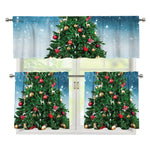 Christmas Tree And Snow Print 3 Piece Kitchen Curtains