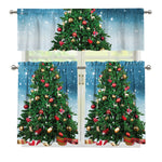 Christmas Tree And Snow Print 3 Piece Kitchen Curtains