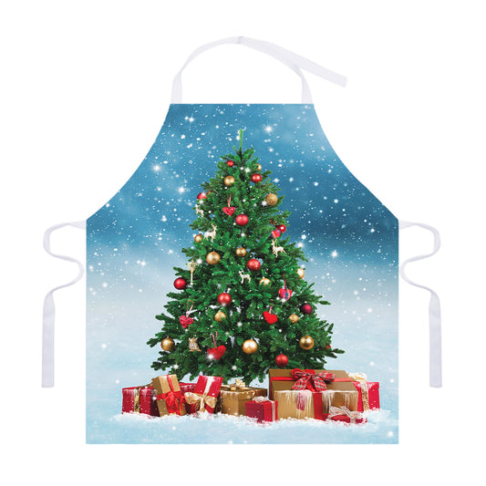 Christmas Tree And Snow Print Adjustable Apron