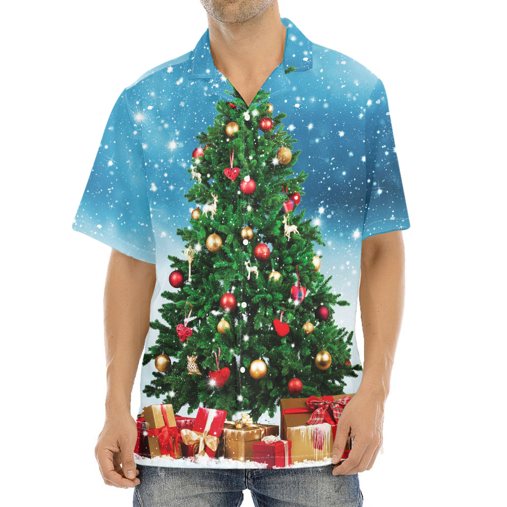 Christmas Tree And Snow Print Aloha Shirt