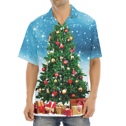Christmas Tree And Snow Print Aloha Shirt
