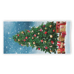 Christmas Tree And Snow Print Beach Towel