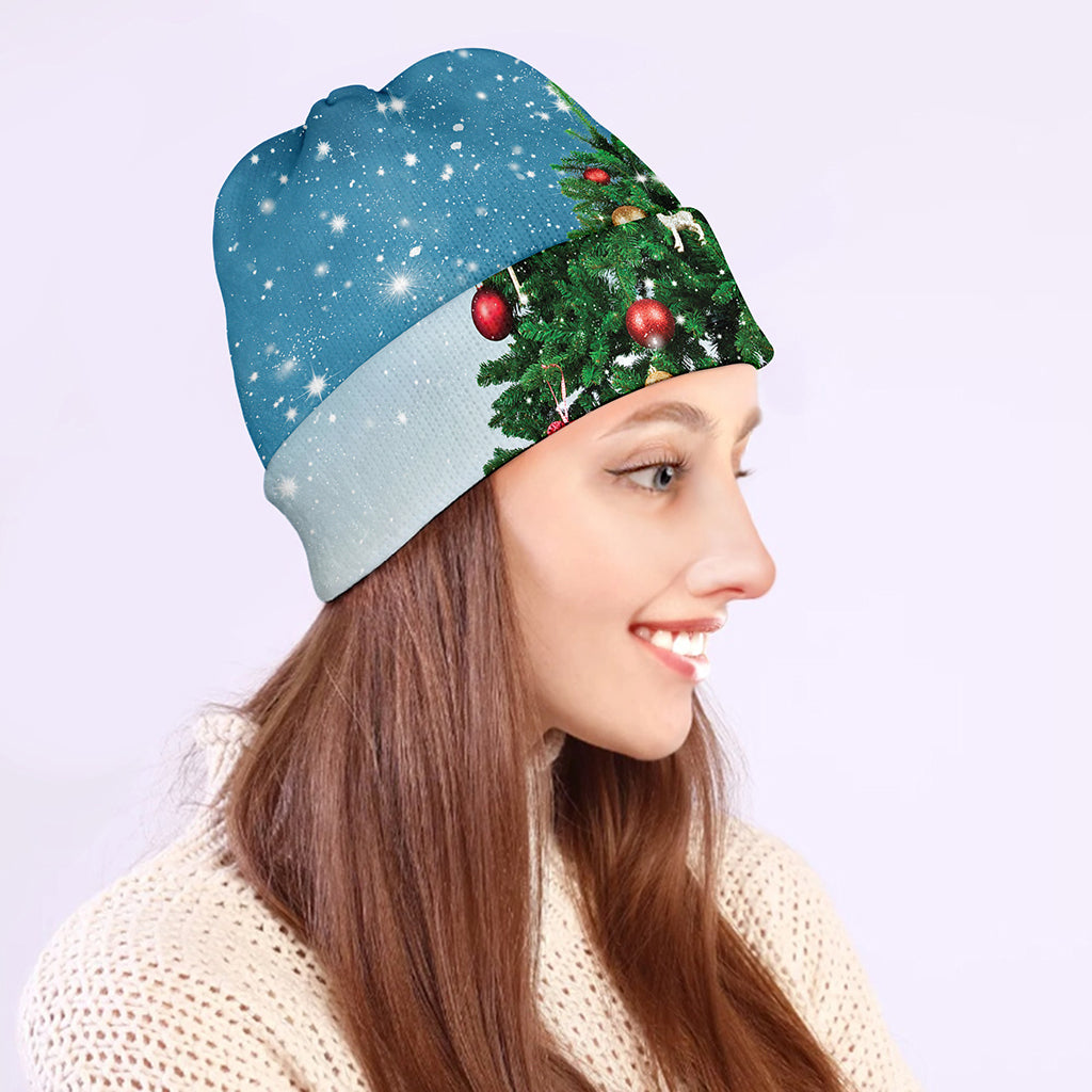 Christmas Tree And Snow Print Beanie