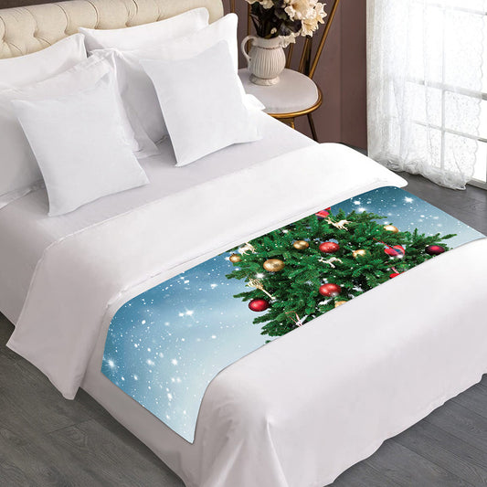 Christmas Tree And Snow Print Bed Runner