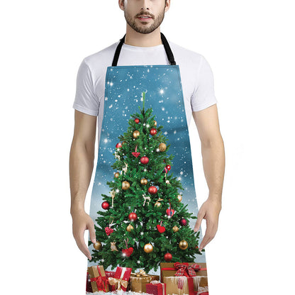 Christmas Tree And Snow Print Bib Apron With Pocket
