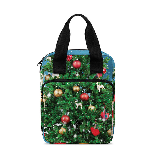 Christmas Tree And Snow Print Bible Tote Bag