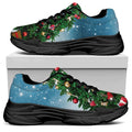 Christmas Tree And Snow Print Black Chunky Shoes