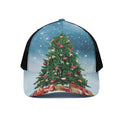 Christmas Tree And Snow Print Black Mesh Trucker Hat