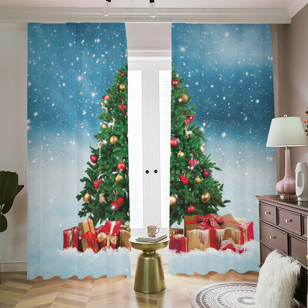 Christmas Tree And Snow Print Blackout Pencil Pleat Curtains