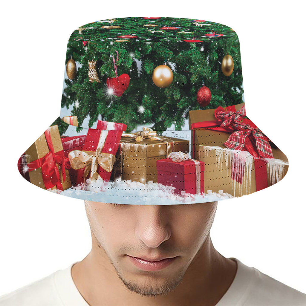 Christmas Tree And Snow Print Bucket Hat