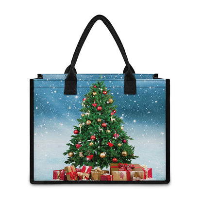 Christmas Tree And Snow Print Canvas Tote Bag