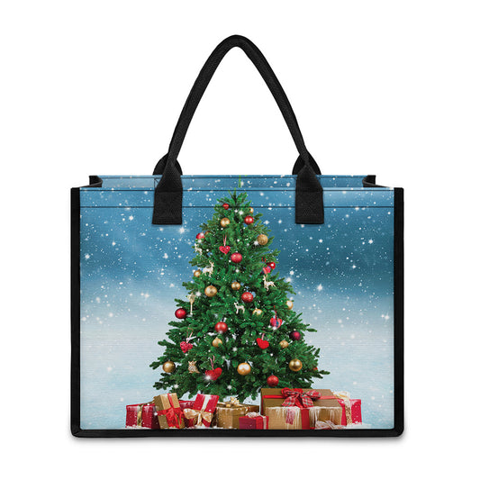 Christmas Tree And Snow Print Canvas Tote Bag